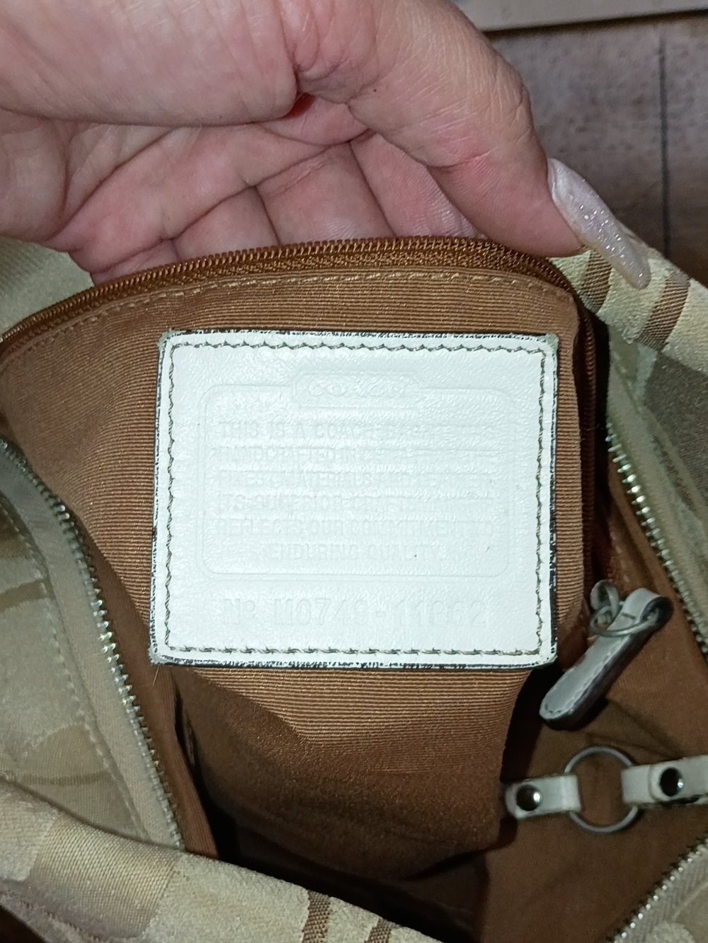 Coach Canvas Shoulder Bag in Khaki and Ivory with Leather Trim - Picture 2 of 2